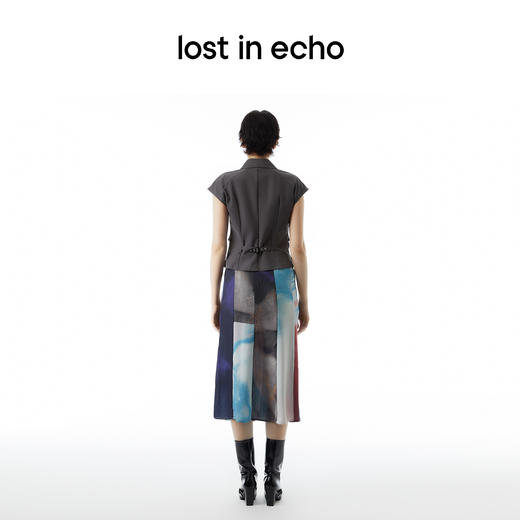 lost in echo设计师品牌多口袋插肩袖落肩工装马甲印花修身直筒半裙套装 商品图5