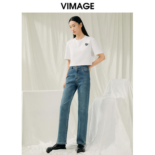 VIMAGE纬漫纪夏季新款时尚百搭打底舒适圆领印花短款T恤女V1902502 商品图2