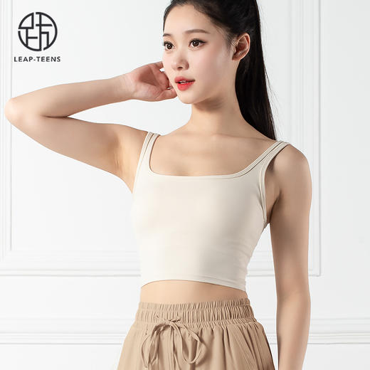 跃牌【禅语梵心系列】双肩带聚拢运动瑜伽服速干撞色线假两件瑜伽短裤F2150（可拆胸垫）+F2160 商品图1