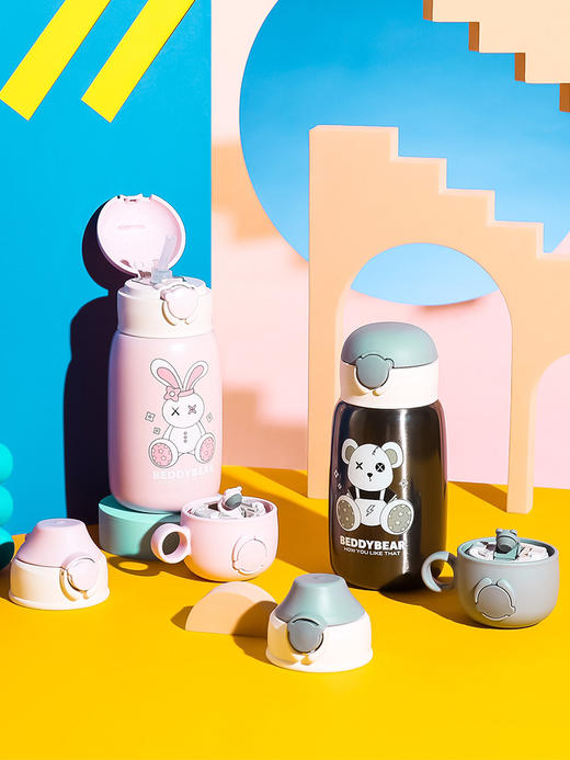 网红爆款杯具熊熊抱3D毛绒系列熊抱儿童保温水壶 商品图1
