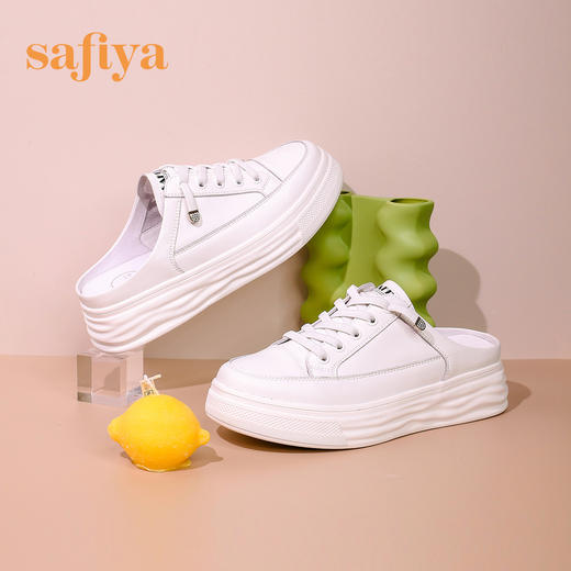 【一件279】Safiya/索菲娅 春夏一脚蹬休闲松糕2023年春季新款厚底懒人半拖鞋 SF31112066 商品图8