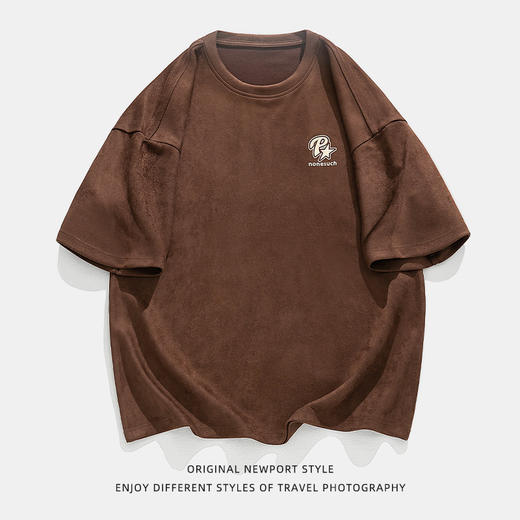 「三款配色！麂皮绒材质」OVERSIZE版|麂皮绒短袖T恤 男装春夏新款美式街头宽松立体印花体恤上衣 商品图4