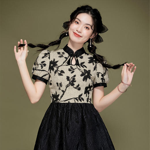 春夏新款，提花拼接日常改良旗袍连衣裙OY-220418 商品图1