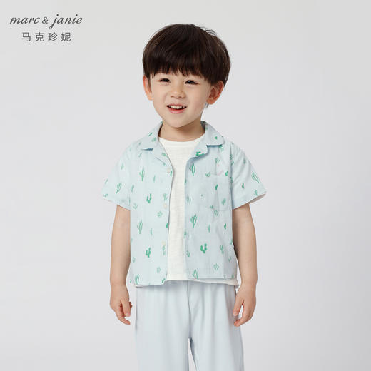 马克珍妮夏装新款 男童全棉满印短袖衬衫 儿童上衣230013 商品图1
