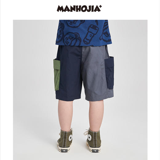 漫画家潮童装男童裤子山系户外工装口袋活力不对称拼接儿童中裤 商品图2