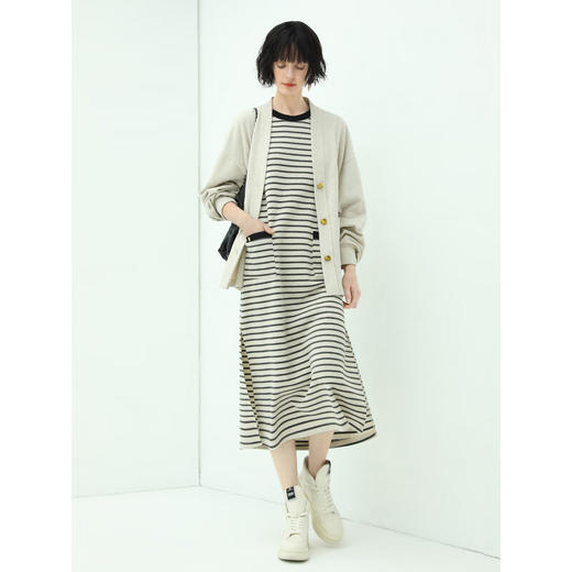 COCOBELLA简约撞色条纹针织连衣裙女宽松休闲POLO长裙FR159B 商品图3