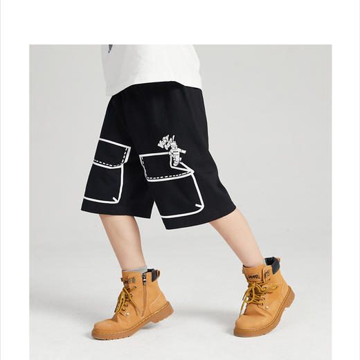 漫画家潮童装男童五分裤2023新款夏季熊涂鸦口袋运动裤儿童夏装 商品图4