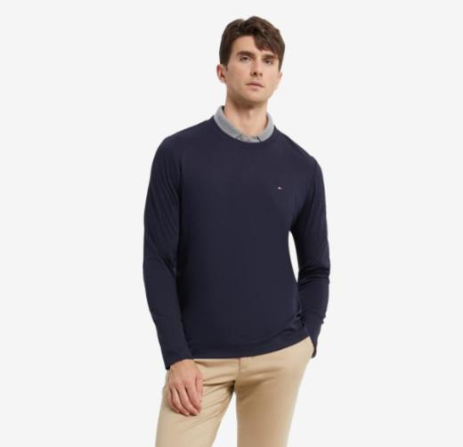 【海南专供价】TOMMY男装丝光棉平纹时尚净色小绣标修身版长袖T恤MW0MW27908 商品图0