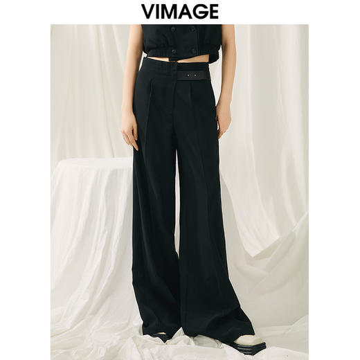VIMAGE纬漫纪春季新款宽松休闲简约气质阔腿裤V1905509 商品图0
