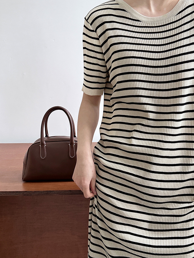 基础款丨超柔棉质 短袖针织条纹连衣裙