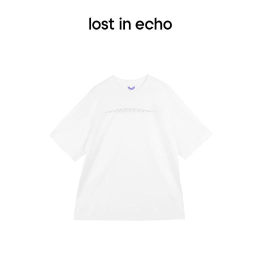 lost in echo设计师品牌简约百搭宽松圆领网纱蕾丝拼接设计T恤女 商品图5
