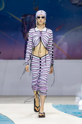 NAN KNITS渐变条纹抽绳长裙——SS23新品