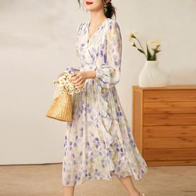 法式修身，春夏气质感碎花度假长裙雪纺印花连衣裙WLZD-2302101