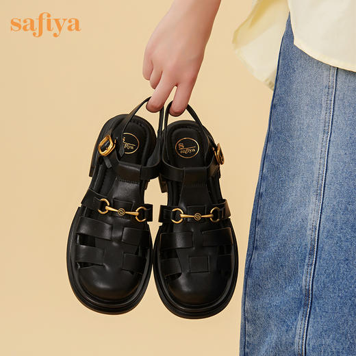 Safiya/索菲娅 2023夏季复古马衔扣镂空罗马编织包头厚底凉鞋 SF32115012 商品图5