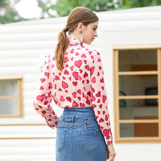 欧芮儿衬衣女2019新款韩范设计感长袖衬衫蝴蝶结印花甜美上衣学生 商品图2