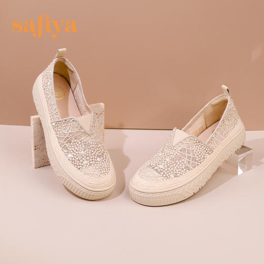 Safiya索菲娅 2023春季舒适一脚蹬休闲蕾丝亮片厚底渔夫鞋SF31112131 商品图2