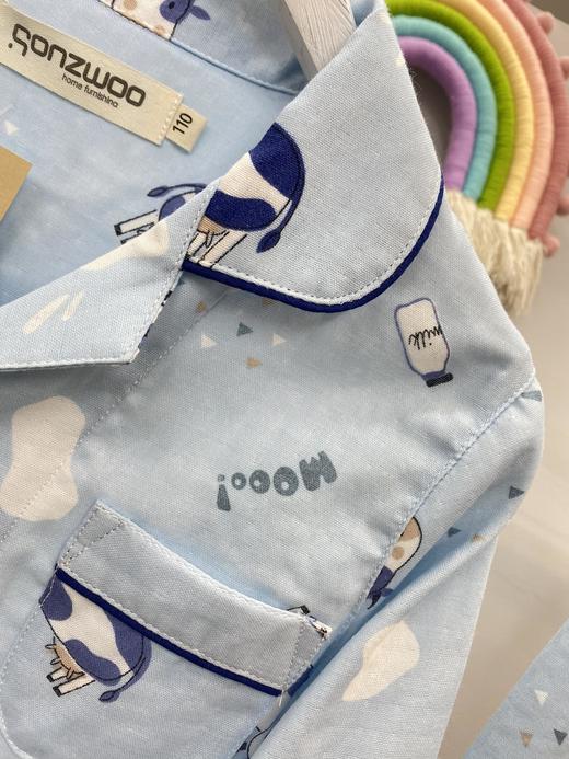 男童纱布可爱牛牛长袖套装 儿童全棉纱布睡衣家居服 商品图1