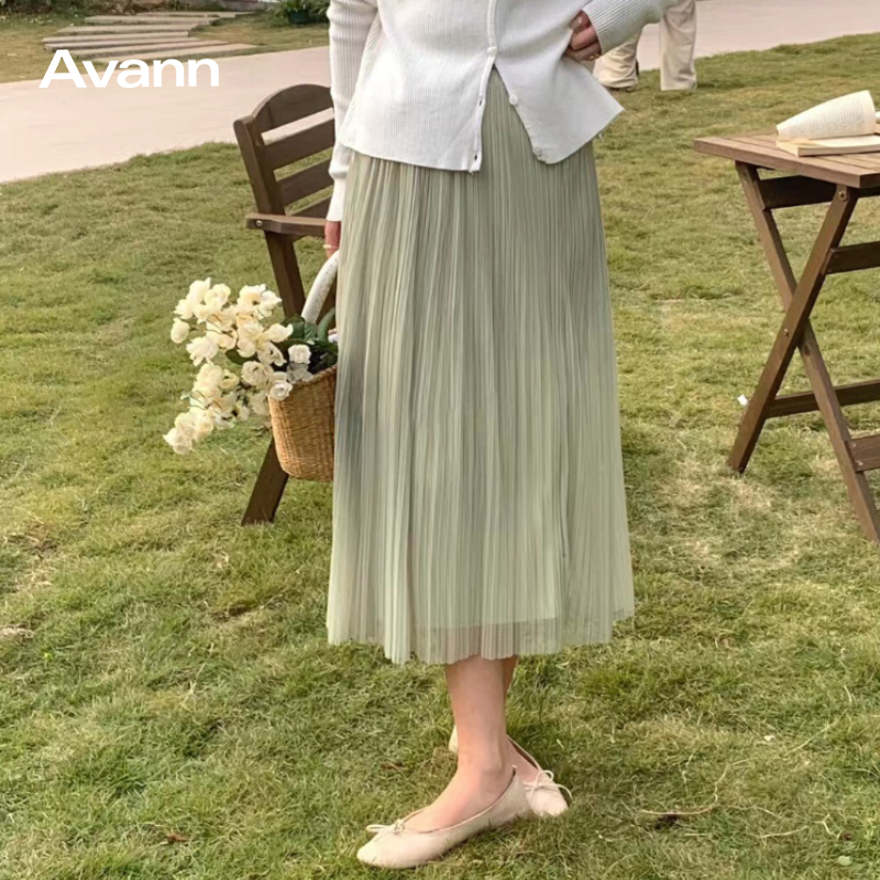 Avann珠贝网纱裙/珠光半身裙