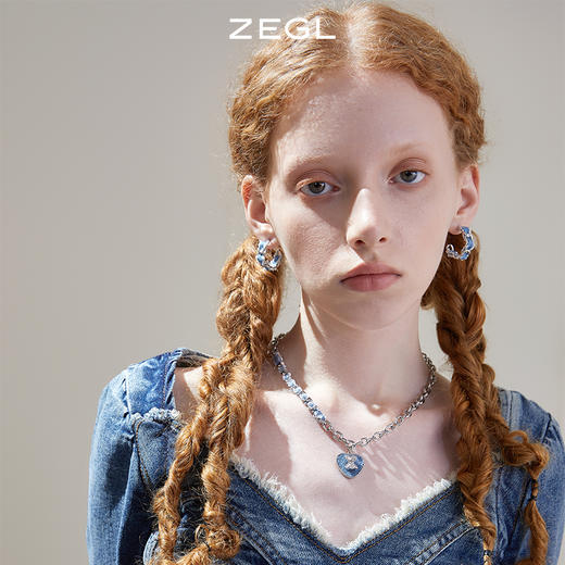 ZEGL设计师丹宁系列复古C型金属耳环女甜酷牛仔设计感925银针小众耳饰 商品图4