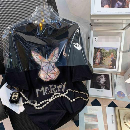 2023年新款网红ins超火 潮牌大码女装闪闪兔子印花纯棉上衣女春夏季新款重工烫钻短袖T恤夏季学生上衣潮 商品图1