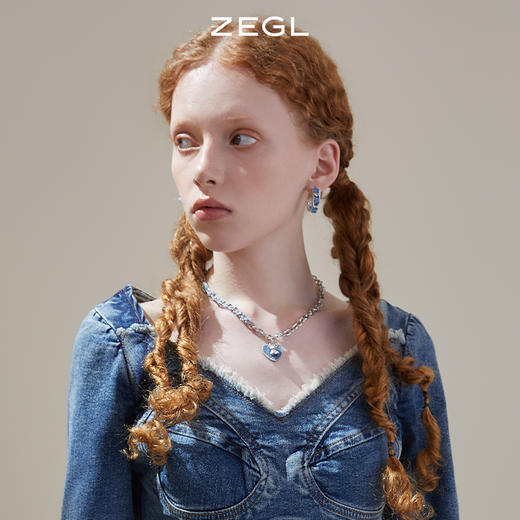 ZEGL设计师丹宁系列复古C型金属耳环女甜酷牛仔设计感925银针小众耳饰 商品图3