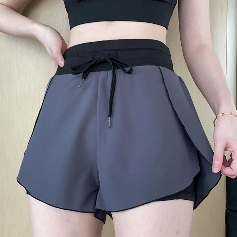 跃牌【明丽逸动】系列 速干运动短裤女夏季高腰撞色防走光假两件瑜伽健身裤AL7990