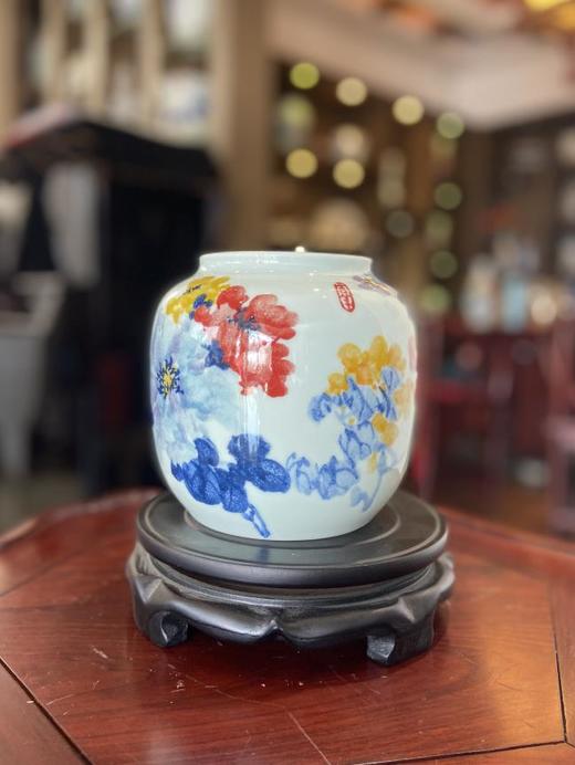 釉下五彩花开富贵冬瓜瓶 商品图0