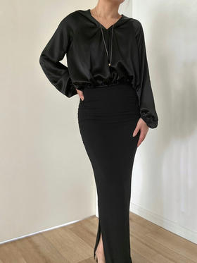 SIJIA |  希腊感褶皱半裙  可做抹胸裙[ 黑SS2315 ]