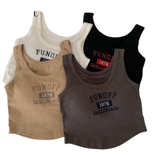 【撞色吊带背心 自带胸垫】无钢圈吊带背心，不规则百搭休闲运动吊带背心 固定杯带胸垫舒适 透气聚拢绣花字母裹胸抹胸学生女 商品图7