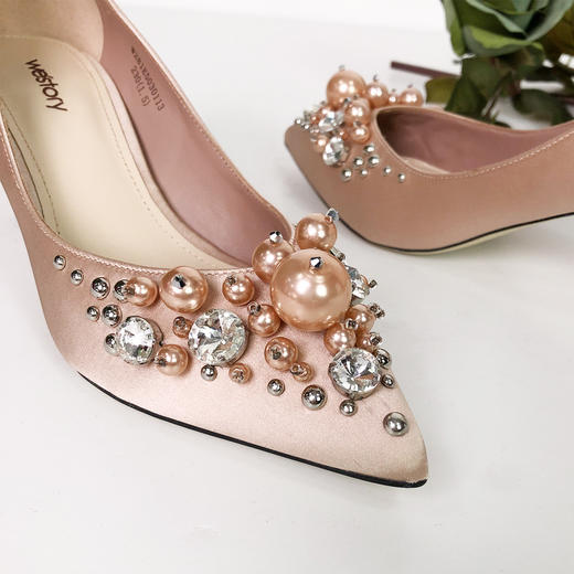 【23年春季新款】尖头细高跟鞋水钻小猫跟百搭时髦浅口单鞋女55921 商品图5