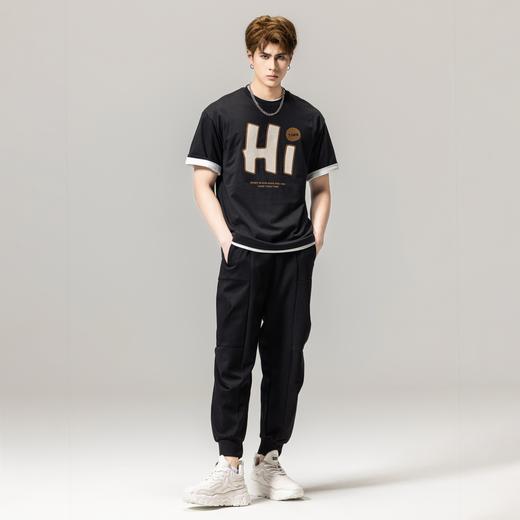 PINLI品立春季新款男士字母圆领短袖T恤休闲上衣BG231111034 商品图1