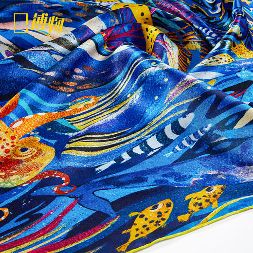 博物 织美海洋丝巾礼盒100%桑蚕丝双面印花艺术亲肤柔软 商品图1