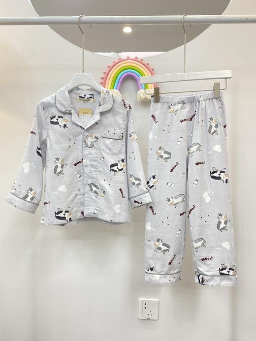 男童纱布可爱牛牛长袖套装 儿童全棉纱布睡衣家居服 商品图5