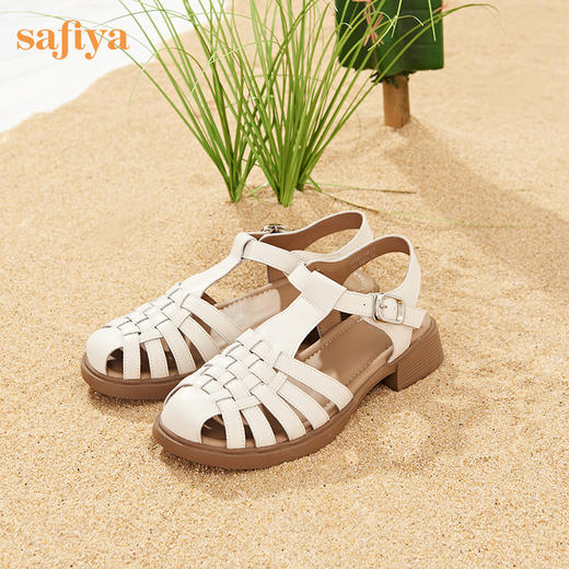 Safiya/索菲娅 2024夏季复古编织浅口休闲罗马包头平底凉鞋 SF32115013 商品图6