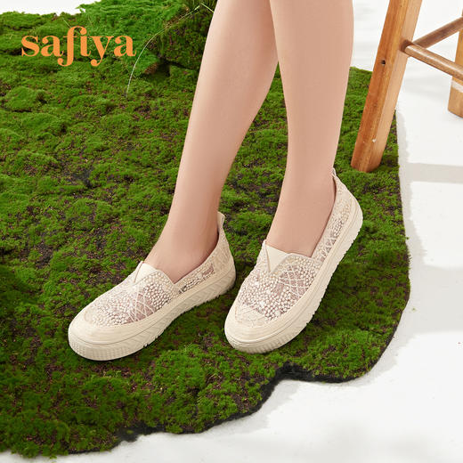 Safiya索菲娅 2023春季舒适一脚蹬休闲蕾丝亮片厚底渔夫鞋SF31112131 商品图5