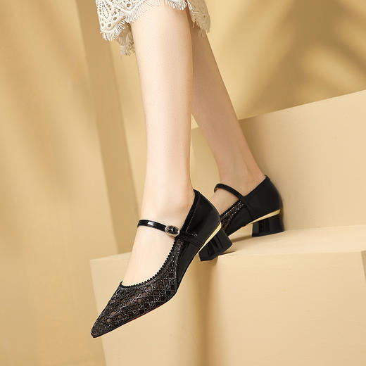 舒适简约，超纤皮镂空尖头低跟凉鞋XL555 商品图7