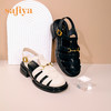 Safiya/索菲娅 2023夏季复古马衔扣镂空罗马编织包头厚底凉鞋 SF32115012 商品缩略图0