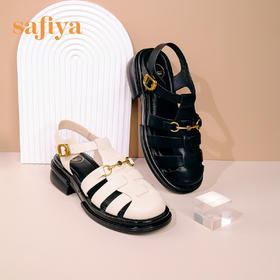 Safiya/索菲娅 2023夏季复古马衔扣镂空罗马编织包头厚底凉鞋 SF32115012