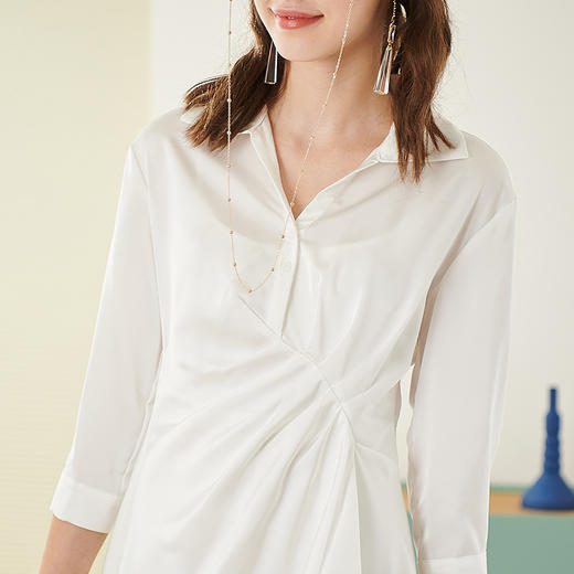 欧芮儿2022秋季新款七分袖白色衬衫连衣裙女中长款小个子收腰气质
 商品图2