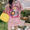 【潮流百搭 宽松时尚！】甜甜卡通印花粉色短袖T恤女ins 潮夏季半袖体恤 休闲宽松慵懒风百搭上衣 商品缩略图1