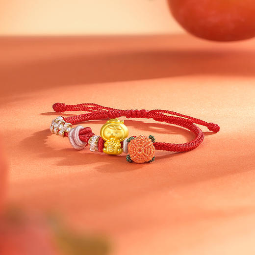 周六福黄金手链足金定价好柿宝宝转运珠编织红手绳手饰旗舰店官网 商品图2