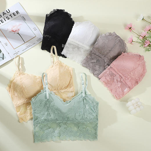 【法式蕾丝吊带！V形舒适性感美背】吊带美背蕾丝内衣女 性感裹胸 无钢圈防走光 透气内搭外穿大露背抹胸 商品图3