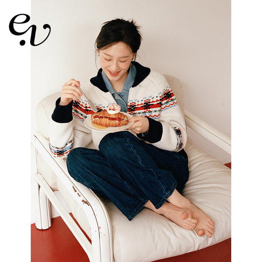 Even Vintage |俏皮费尔岛羊毛混纺菠萝纹撞色毛衣女针织开衫外套 商品图0