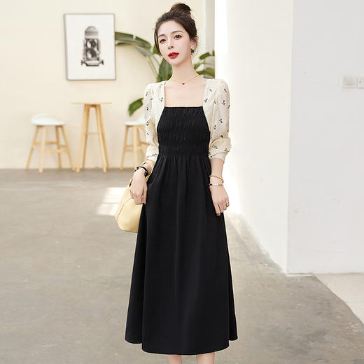 气质时尚，钉珠拼接撞色修身显瘦连衣裙HR-WB23059 商品图3