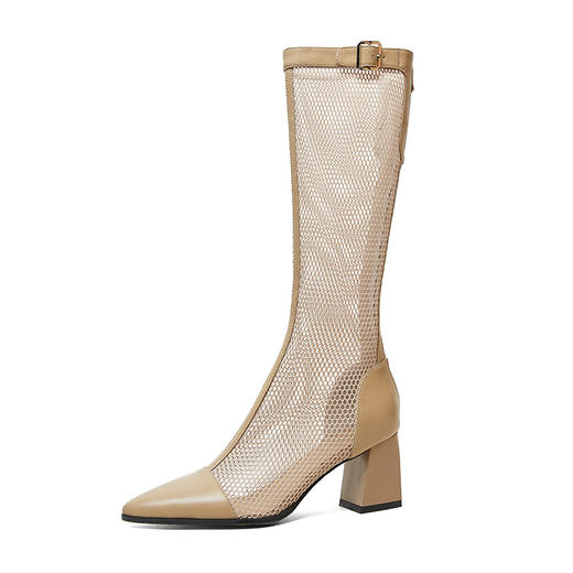 靴子女显瘦季长靴，粗跟网靴尖头透气网纱高筒凉靴长筒凉鞋CZ-C427 商品图4