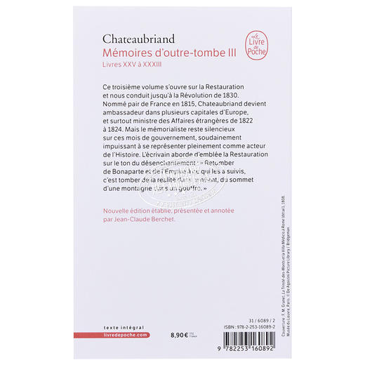 【中商原版】夏多布里昂 墓畔回忆录 卷3 Memoires doutre tombe Tome 3 法文原版 Francois Rene de Chateaubriand 商品图1