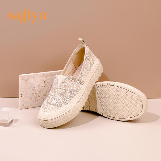 Safiya索菲娅 2023春季舒适一脚蹬休闲蕾丝亮片厚底渔夫鞋SF31112131 商品图12