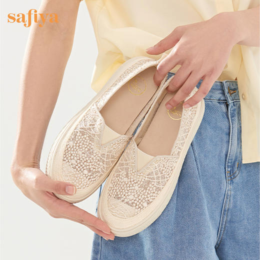 Safiya索菲娅 2023春季舒适一脚蹬休闲蕾丝亮片厚底渔夫鞋SF31112131 商品图4
