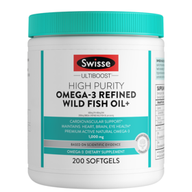 【保税仓】Swisse高纯度Omega-3精炼野生鱼油软胶囊200粒(有效期至25年10月)