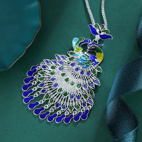 【翠羽】子佩集S990银花丝孔雀吊坠【WBCSKQDZ】 (不含链)珐琅彩花丝2303